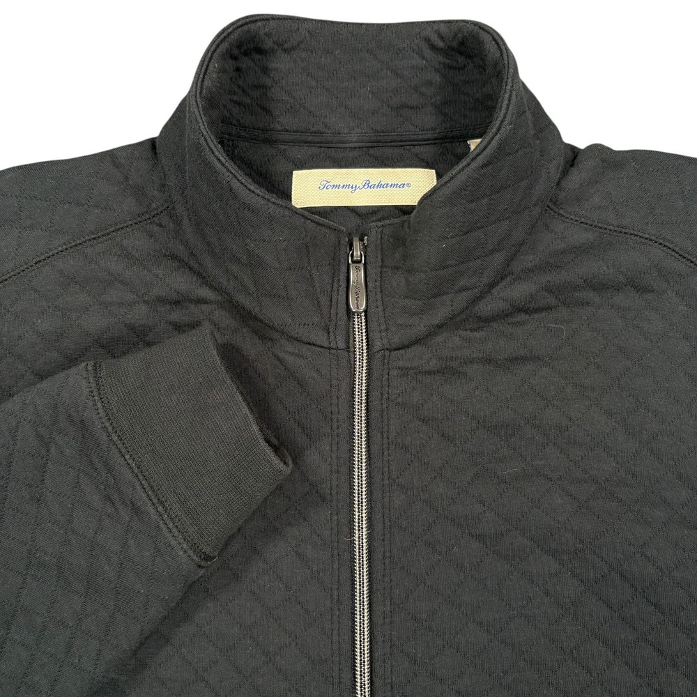 Tommy Bahama Full Zip Quilted Jacket Mens M Black Lightweight‎ Mock Neck Fall
